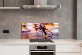 Szklany Panel Człowiek i Rower w Blasku Świateł