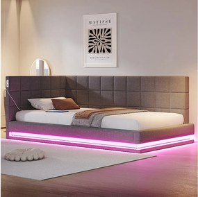 Łóżko dziecięce 90 x 200 cm - Łóżko pojedyncze z oświetleniem LED i ładowaniem USB - szary aksamit