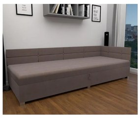 Tapicerowane łóżko AMSTERDAM 90x200 cm z uniwersalnym zagłówkiem i pojemnikiem na pościel, beżowe