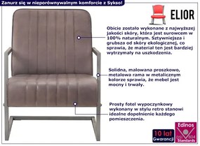 Szarobrązowy skórzany fotel wypoczynkowy - Sykso