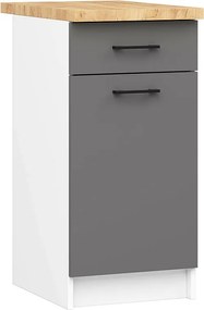 Szafka kuchenna AKORD S40 z blatem system OLIWIA Biała 40 cm 1 drzwi 1 szuflada kolor Grafit Szary mat 2 półki 40x46x85 cm