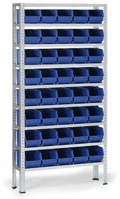 Regał z plastikowymi pojemnikami BASIC, 1730 x 850 x 300 mm, 40x pojemnik typu B