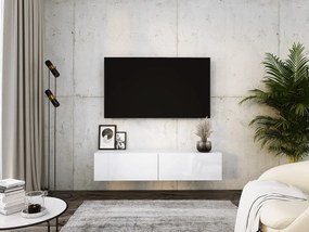 Zawieszana szafka pod telewizor, 140 x 34 x 32 cm, biały / błyszczący biały