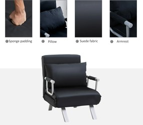 HOMCOM Fotel rozkładany 2w1 sofa do spania z regulowanym oparciem czarny kompaktowy design | Aosom PL