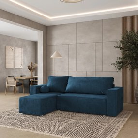 Masseno Narożnik RAVELO z funkcją spania i pojemnikiem na pościel Narozniki L, Rozkładana sofa - Niebieski, MONOLITH 77