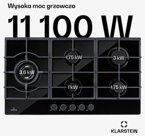 Klarstein Ignito 90cm Płyta gazowa 5 palników Czarny