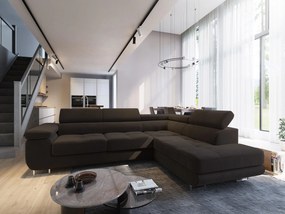 Masseno Narożnik SELVA z Funkcją Spania i Pojemnikiem na Pościel Narożnik L, Rozkładana sofa - Brązowy, MONOLITH 29