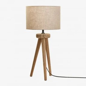 Lampa Stołowa Simona Z Drewna Mango Drewno Mango & Jasny Piaskowy Brąz Ø30 Cm - ↑20 Cm Arlina - Sklum