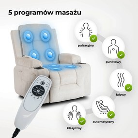 Fotel Masujący BOX 2 Rozkładany z Podnóżkiem Kremowy Nowoczesny
