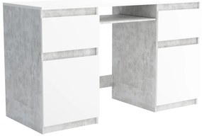 Biurko komputerowe młodzieżowe szkolne 140 cm z półką szufladami REMI2 Beton/Biały
