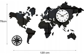 Zegar ścienny w stylu nowoczesnym akrylowy mapa swiata black 120 x70