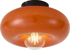 Retro Lampa Sufitowa Czarna z Pomarańczowym Szkłem 30cm - Glaze