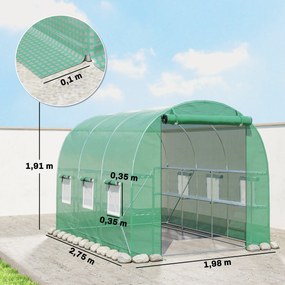 Outsunny Szklarnia ok. 2,7 x 2 x 2 m tunel foliowy z półkami, rolowane drzwi na zamek błyskawiczny, 6 okien siatkowych, wsporniki | Aosom PL