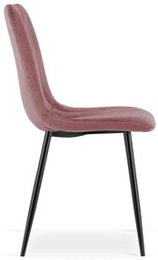 Różowe krzesło do kuchni LAVA aksamitne z czarnymi nogami
