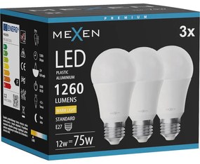 Mexen Nova 3x żarówka LED E27, A60, 12W, Ciepła - 3000K, 1260 lm - L100-E27-1230-01x03