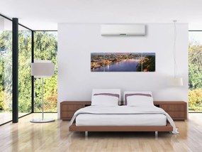 Obraz nocnego miasta Bratysławy z rzeką (170x50 cm)