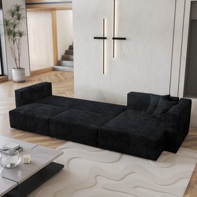Masseno Narożnik TOLMO z funkcją spania i pojemnikiem na pościel Narozniki L, Rozkładana sofa - Czarny, TILIA 100