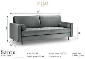 Niebieska aksamitna sofa Milo Casa Santo, 219 cm