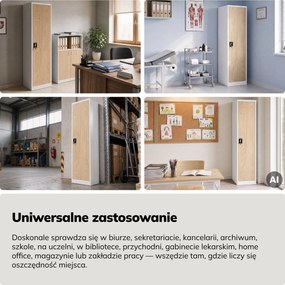 Szafa biurowa metalowa na akta biała/dąb sonoma, 450x1850x400 mm: ALEX Eco Design