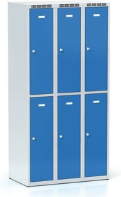 Metalowa szafka skrytkowa S6, 6 schowków, 1800 x 900 x 500 mm, zamek obrotowy, drzwi niebieskie