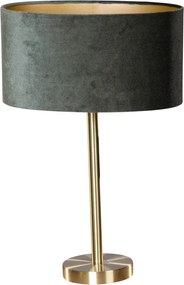 Lampa stołowa mosiężna z owalnym aksamitnym abażurem zielonym 35 cm - Simplo