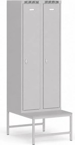 Szafka ubraniowa S7 z ławką, 2-drzwiowa, 1875 x 600 x 500/800 mm, zamek obrotowy, szare drzwi