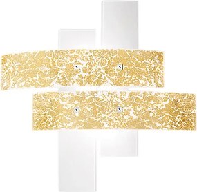 Mała lampa sufitowa Lara z białego szkła ze złotymi detalami, 70x70 cm, 2 żarówki E27, IP20, maks. 2 x 70 W, nowoczesny styl, żarówki nie są dołączone