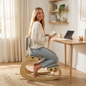 HOMCOM Ergonomiczne krzesło klęczące, stołek klęczący z oparciem, wygląd sztruksu, fotel biurowy do domu, biura, medytacji, ciemnoszary | Aosom PL