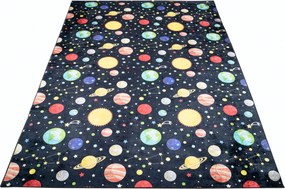 Czarno-kolorowy dywan dziecięcy z planetami i gwiazdami G3-T87