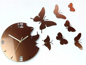 Zegar ścienny nowoczesny do salonu lub sypialni akrylowy brązowy z motylami