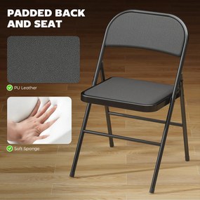HOMCOM Zestaw 2 Składanych Krzeseł Biurowych, Metalowe Nogi, Składany Fotel do Biura i Poczekalni, Ekoskóra, Czarny | Aosom PL
