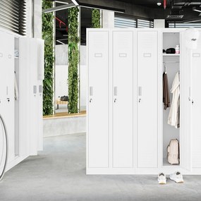 Szafka pracownicza metalowa socjalna czterokomorowa biała: KACPER II, 600 x 1800 x 500 mm