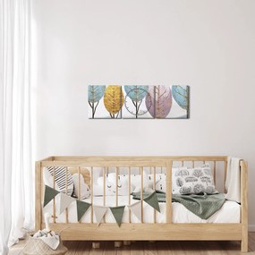 Obraz - Designowe drzewa (z zegarem) (90x30 cm)