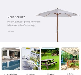 Outsunny Parasol Przeciwsłoneczny Drewniany Balkonowy 3m Kremowo-Biały Elegancki i Praktyczny | Aosom PL