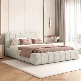 Łóżko Tapicerowane Slim 160x200 cm DAVEN z Pojemnikiem Kremowe Boucle Glamour