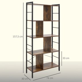 HOMCOM Regał na książki, wąski regał stojący z 5 półkami, regał biurowy do salonu, 77 x 30 x 57,5 cm, Rustykalny brąz | Aosom PL