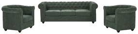 Kanapa 3-osobowa i 2 fotele z zielonej tkaniny CHESTERFIELD