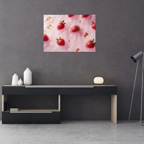 Obraz na szkle - Truskawki w bąbelkach (70x50 cm)
