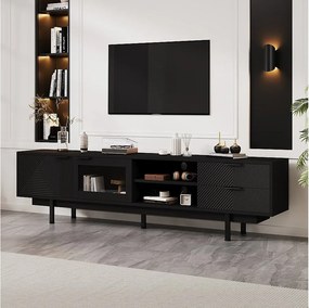 Czarna szafka pod telewizor z 2 drzwiami i 2 szufladami - otwarta przestrzeń do przechowywania - do salonu