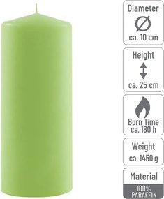 Zestaw słupkowych świec, 25 cm, Ø 10 cm, jasnozielony, 4 szt