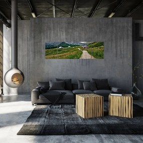 Obraz - Krajobraz górski z domami (170x50 cm)