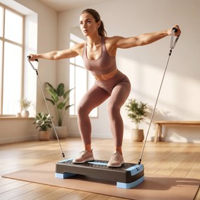 SPORTNOW Deska do stepów regulowana Fitness Aerobic Stepper z 2 poziomami (11/16 cm) 2 taśmami oporowymi, mata antypoślizgowa Niebieski | Aosom PL