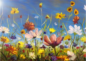 Malowany obraz kwitnącej łąki (70x50 cm)