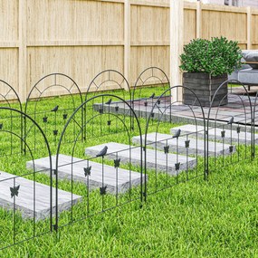 Outsunny Ogrodzenie Ogrodowe z Stali 300 cm x 70 cm, Dekoracyjny Zestaw Paneli Ogrodzeniowych Czarne