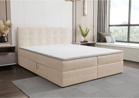 BEDANTE Łóżko kontynentalne KIDA 140x200 Curio 09 Ecru Łóżko małżeńskie Łóżko hotelowe Sypialnia Materac Topper Schowek