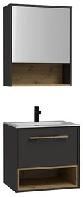 Szafka łazienkowa wisząca antracytowa z umywalką i lustrem w zabudowie - 60 cm - YANGRA
