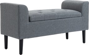 HOMCOM Ławka z miejscem do przechowywania, belastbar do 130 kg, wygląd lnu, drewno kauczukowe, 116 x 44 x 58 cm, Jasnoszary