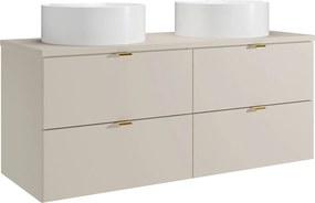 Wisząca szafka łazienkowa z okrągłą umywalką nablatową - Beżowa - 120 cm - LAVENA