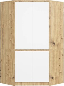 Szafa narożna AKORD S100 Dąb Artisan 100 cm 4 drzwi fronty kolor Biały mat 6 półek 100x50x180 cm