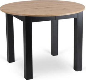 Zestaw Stół Okrągły Rozkładany HARRY 102-142 cm Dąb Artisan/Czarny i 4 Krzesła Tapicerowane BARI Beż Nowoczesne